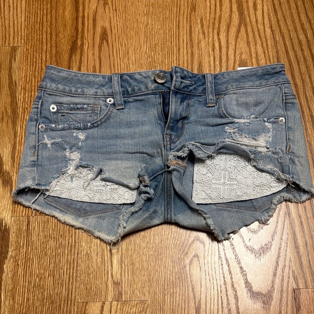 American Eagle Blue Distressed Jean Shorts